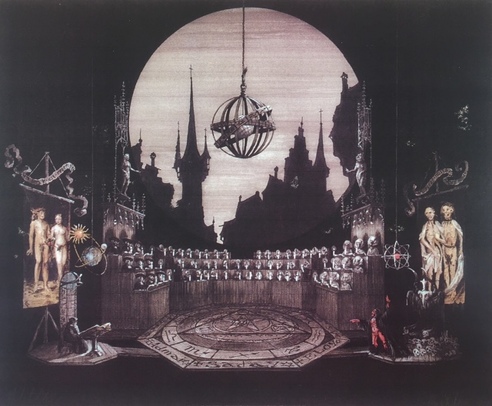 the image is of the opera Mefistofele, drawn by Allen Charles Klein for a Montreal Canada Production