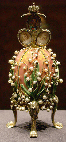 Lilies of the Valley Fabergé egg photographed at an exhibition in Rome